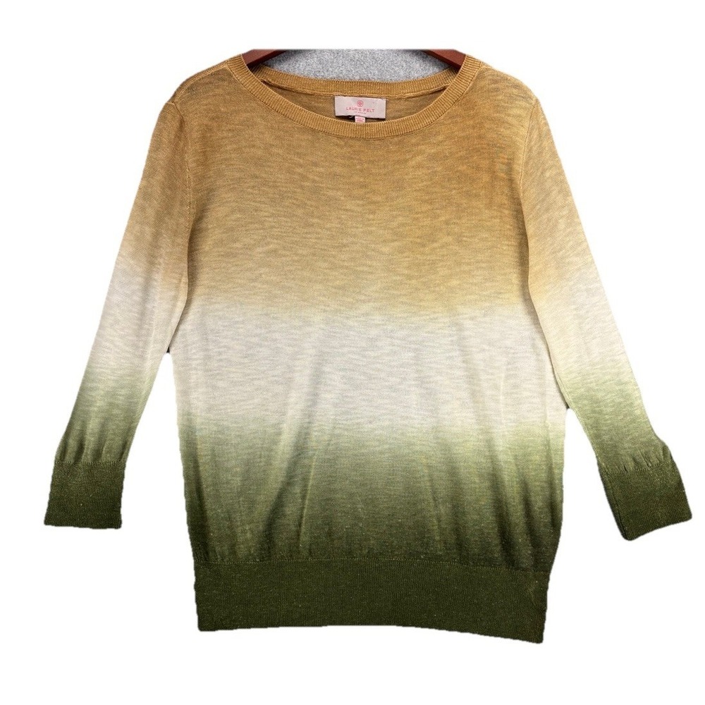 Laurie Felt Ombre‎ Sweater Womens XS Mustard Olive Linen Blend 3/4 Sleeve Knit